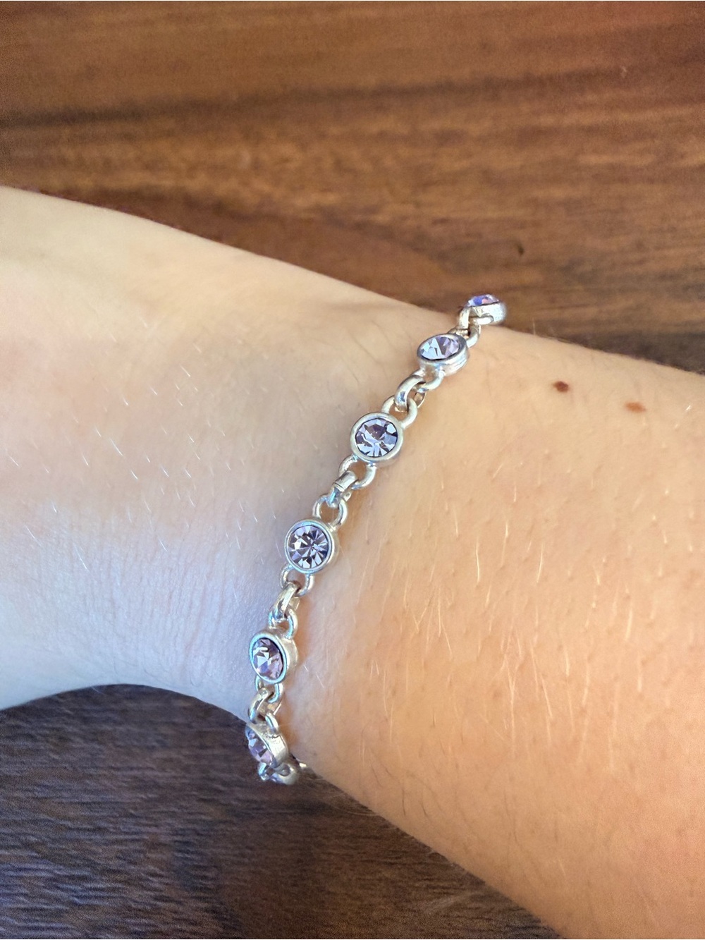 Delicate Silver Bracelet with Light Purple Crystals